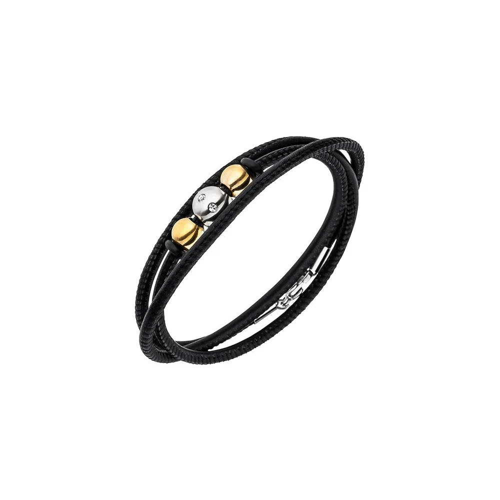 Armband Nappa-Leder schwarz mit Edelstahl und 8 Zirkonia Lederarmband