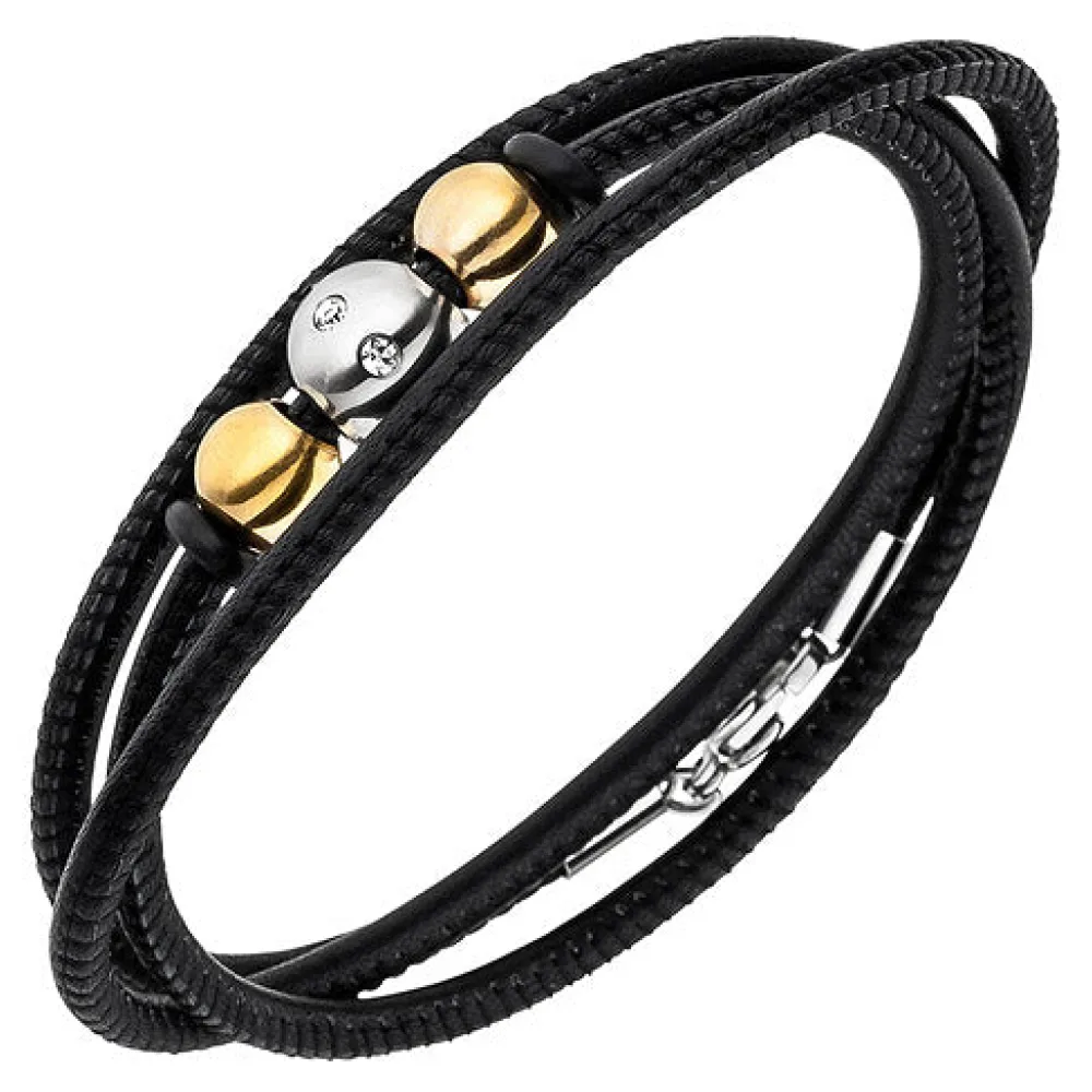Armband Nappa-Leder schwarz mit Edelstahl und 8 Zirkonia Lederarmband