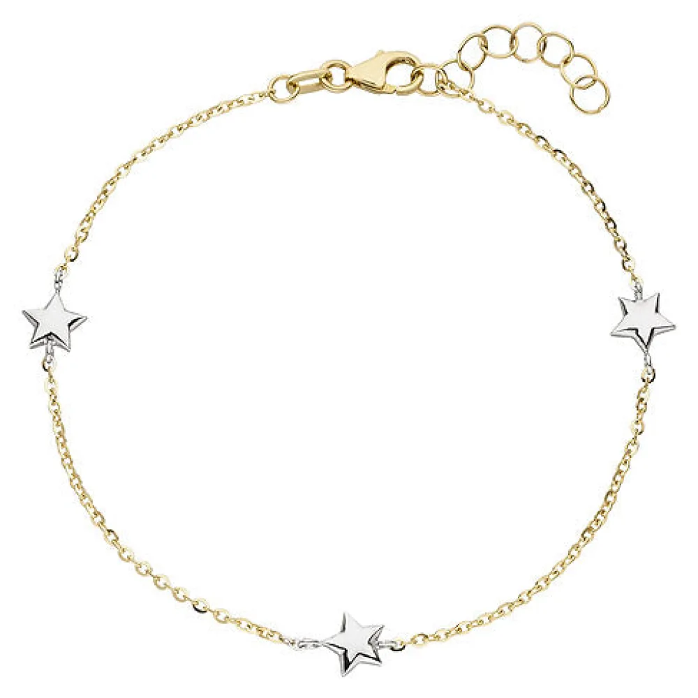 Armband Stern Sterne 375 Gold Gelbgold Weißgold bicolor diamantiert 18 cm