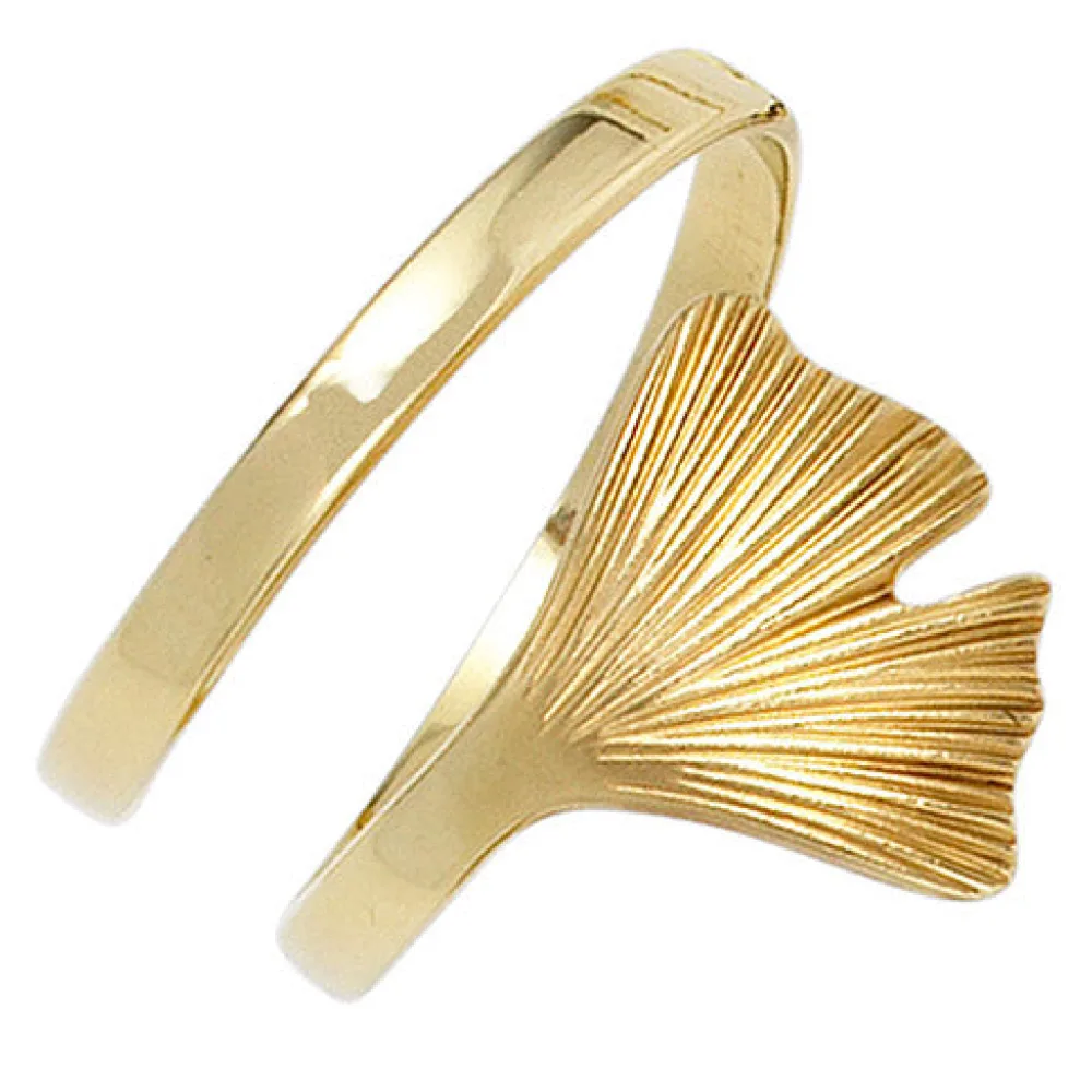 Damen Ring Ginko Ginkgo offen breit 375 Gold Gelbgold mattiert Goldring-58