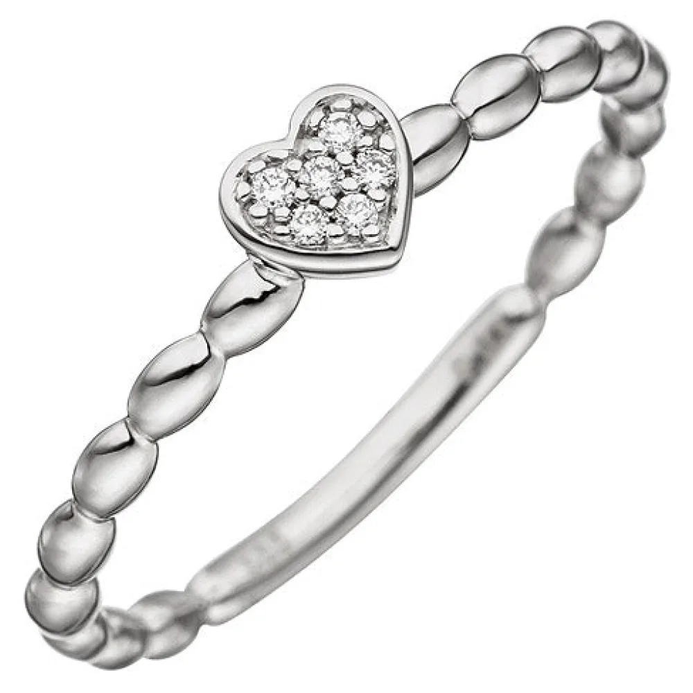 Damen Ring Herz 585 Gold Weißgold 6 Diamanten Brillanten Diamantring Herzring-58