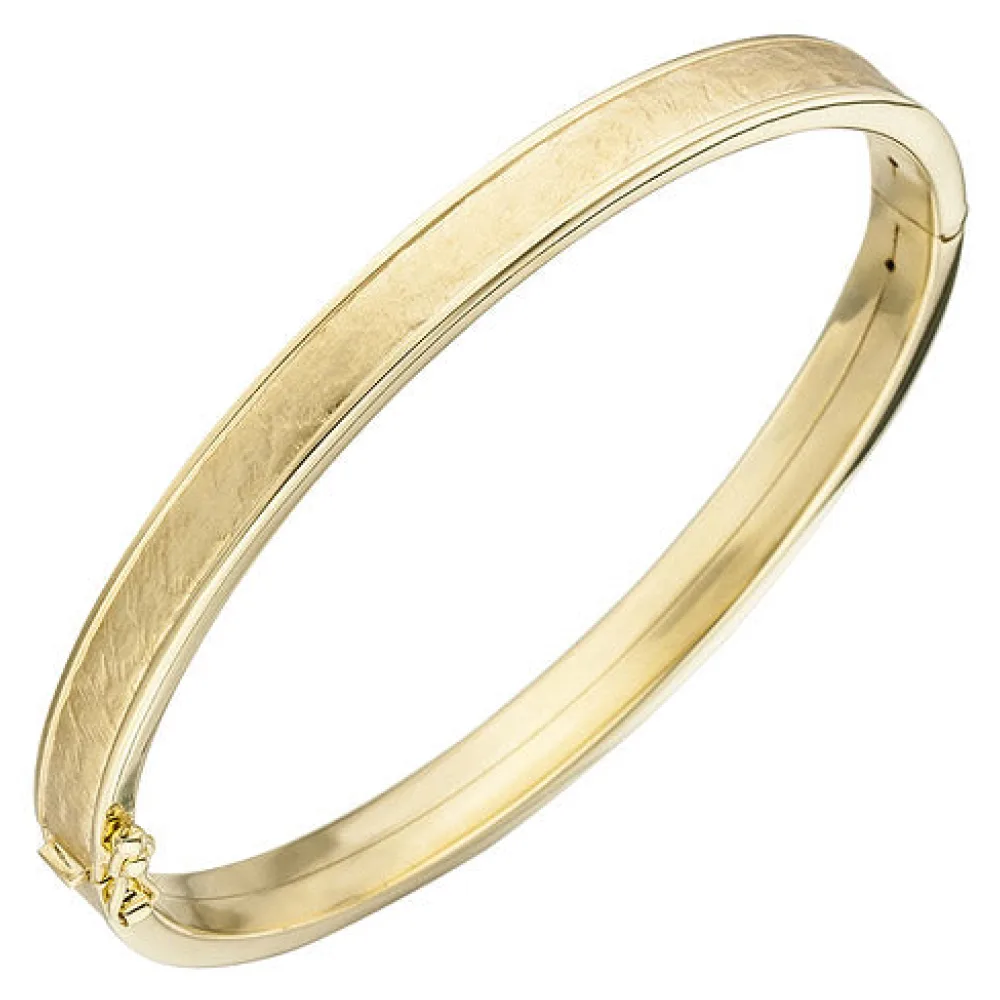 Armreif Armband oval 375 Gold Gelbgold teil matt Goldarmband Goldarmreif