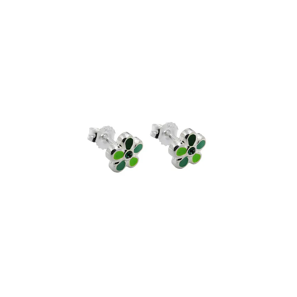 Ohrstecker Blume grün-lackiert Silber 925