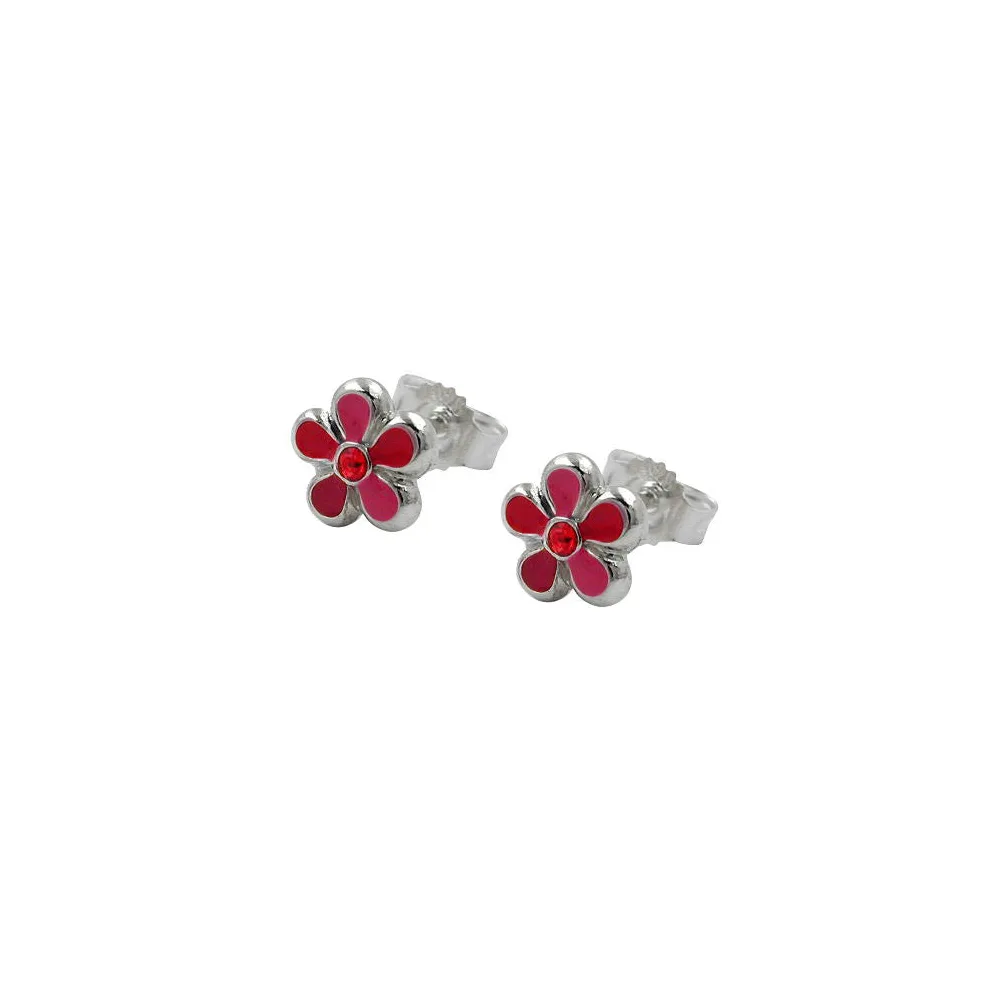 Ohrstecker Blume rot-lackiert Silber 925