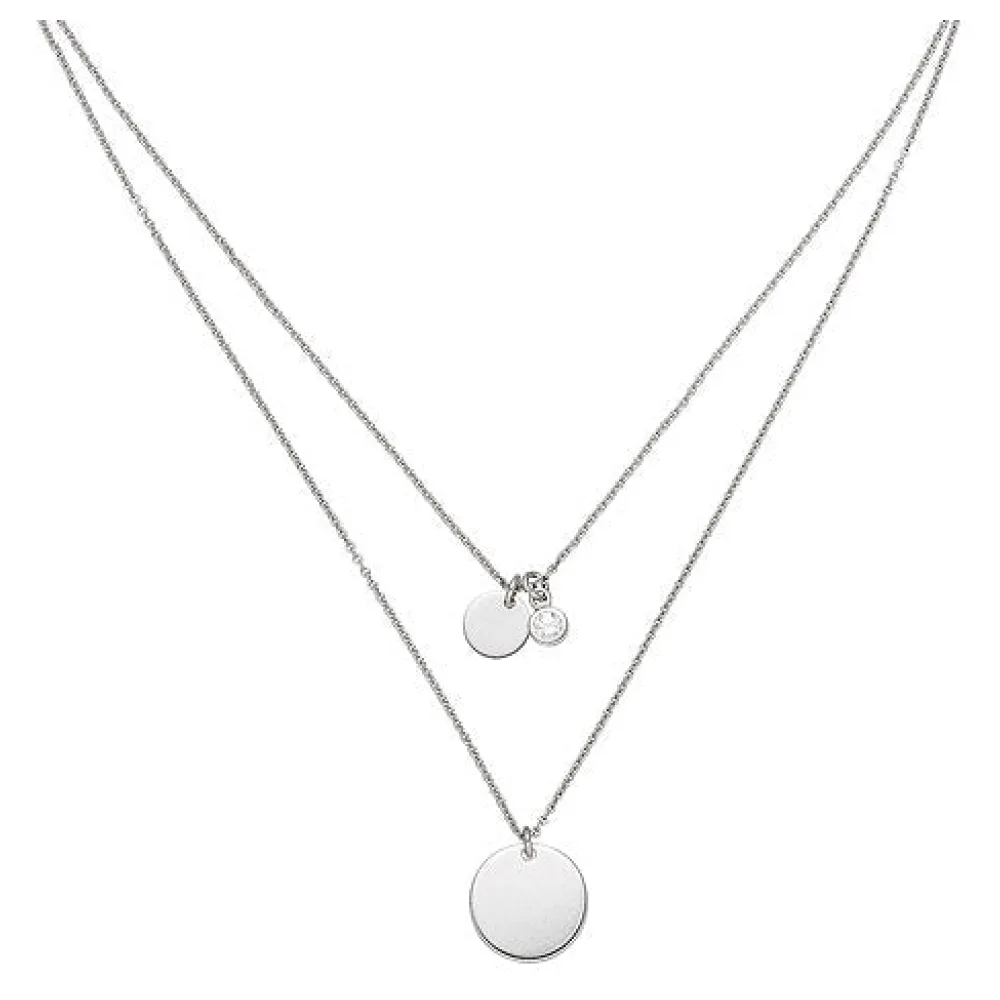 Collier 2-reihige Kette mit Anhänger 925 Sterling Silber 1 Zirkonia 44 cm