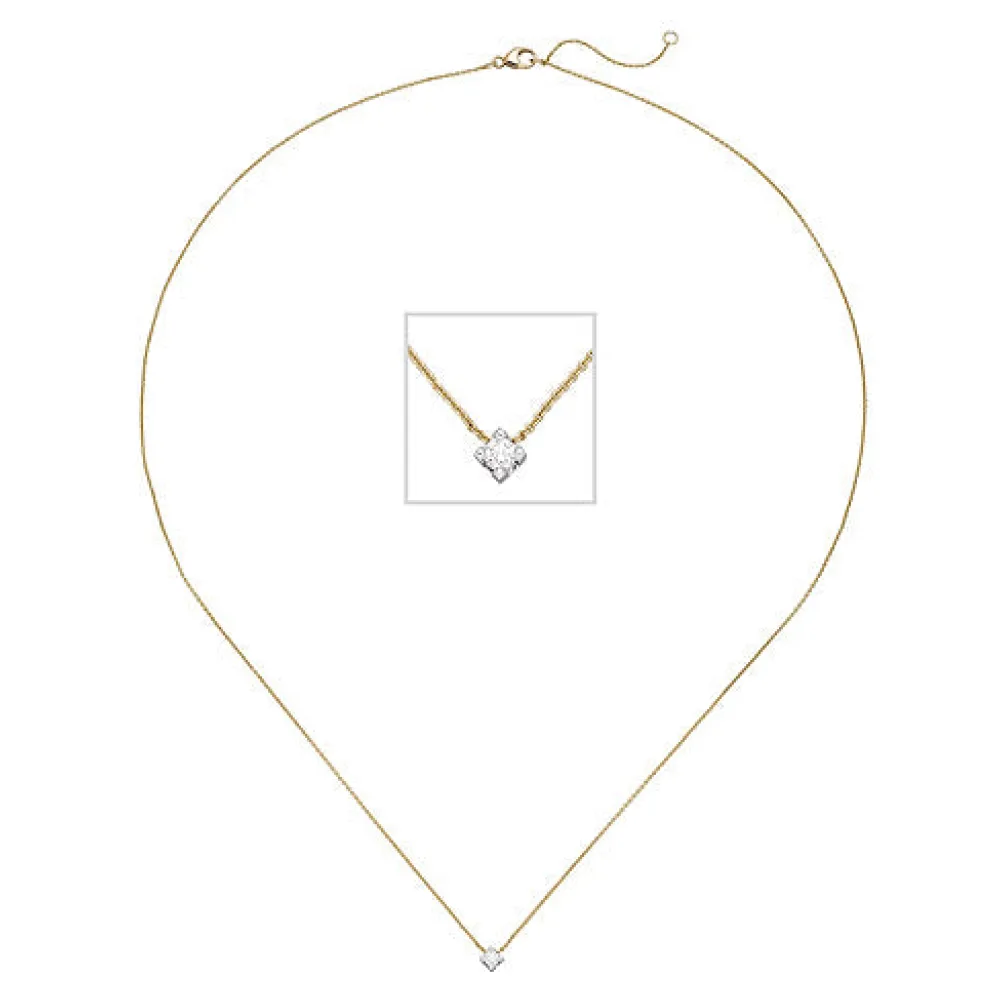 Collier 750 Gold Gelbgold Weißgold bicolor 1 Diamant Brillant 45 cm Goldkette