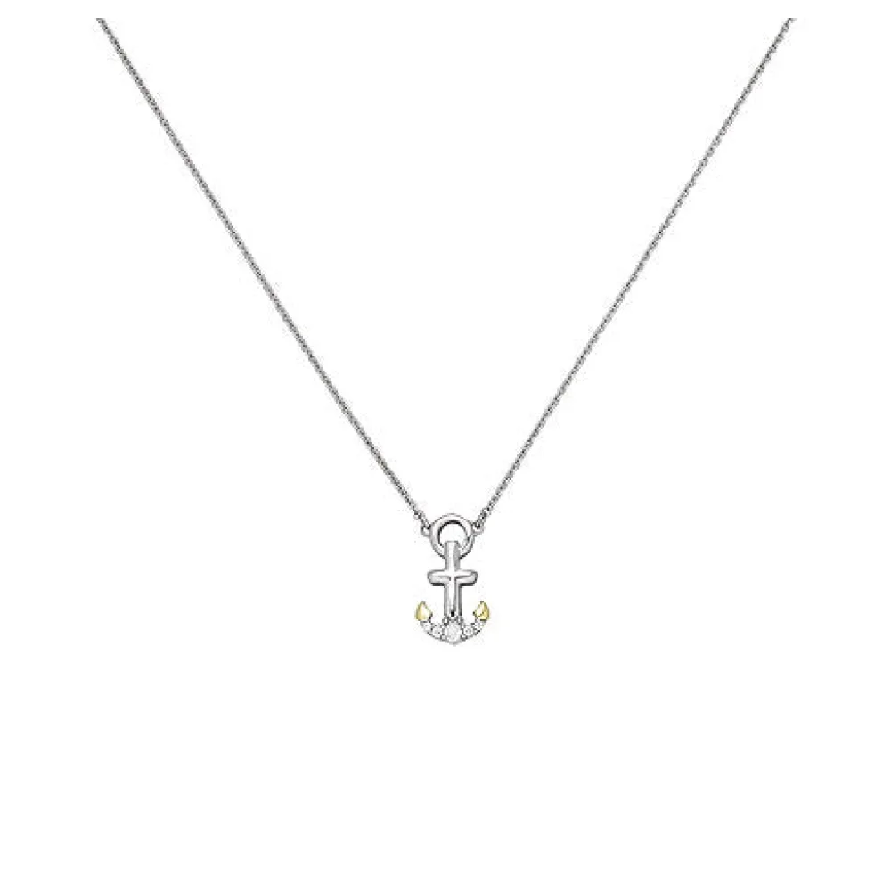 Collier Anker 925 Silber bicolor vergoldet 5 Zirkonia 45 cm