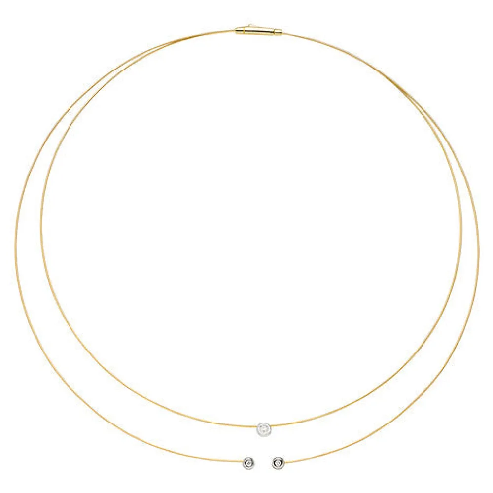 Collier Halskette 2-reihig 750 Gold bicolor 3 Diamanten Brillanten 42 cm Kette