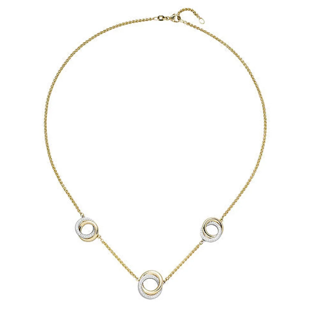 Collier Halskette 585 Gold Gelbgold Weißgold bicolor 82 Diamanten 45 cm