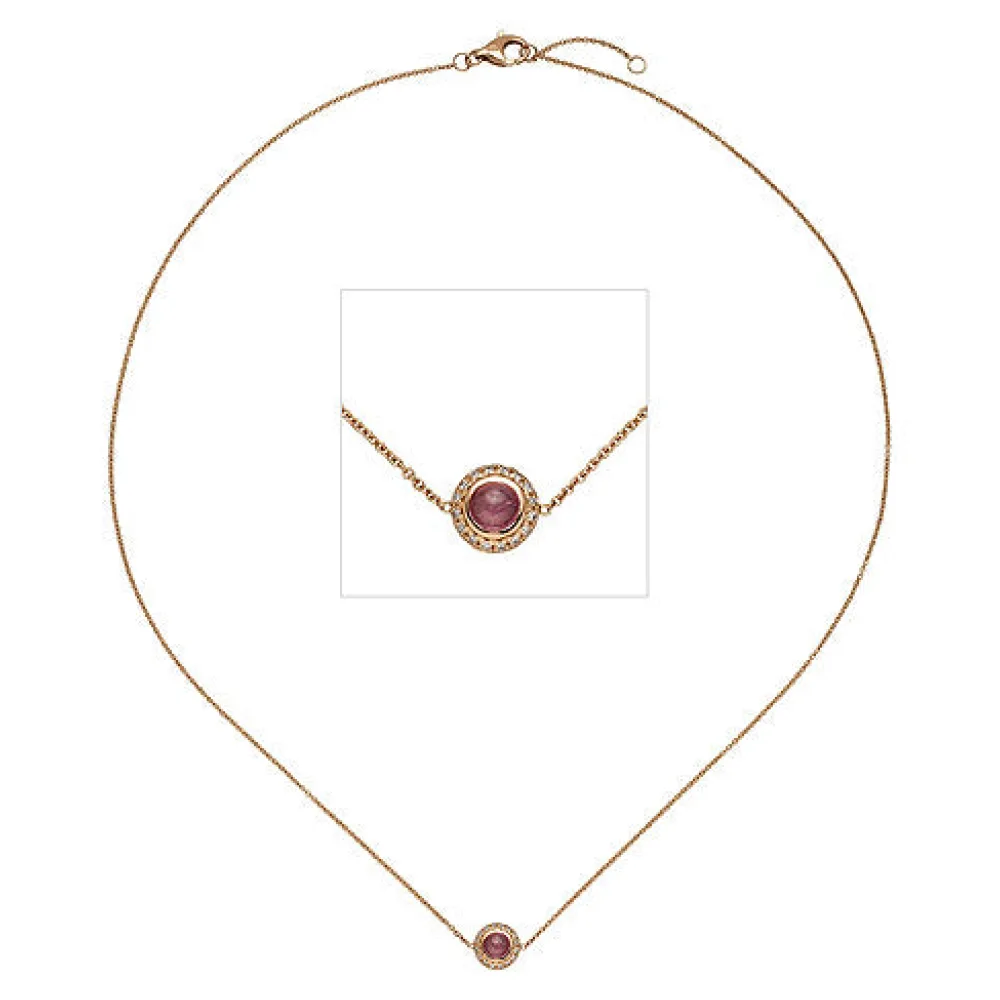 Collier Halskette 585 Gold Rotgold 1 Turmalin pink 16 Diamanten Brillanten 42 cm