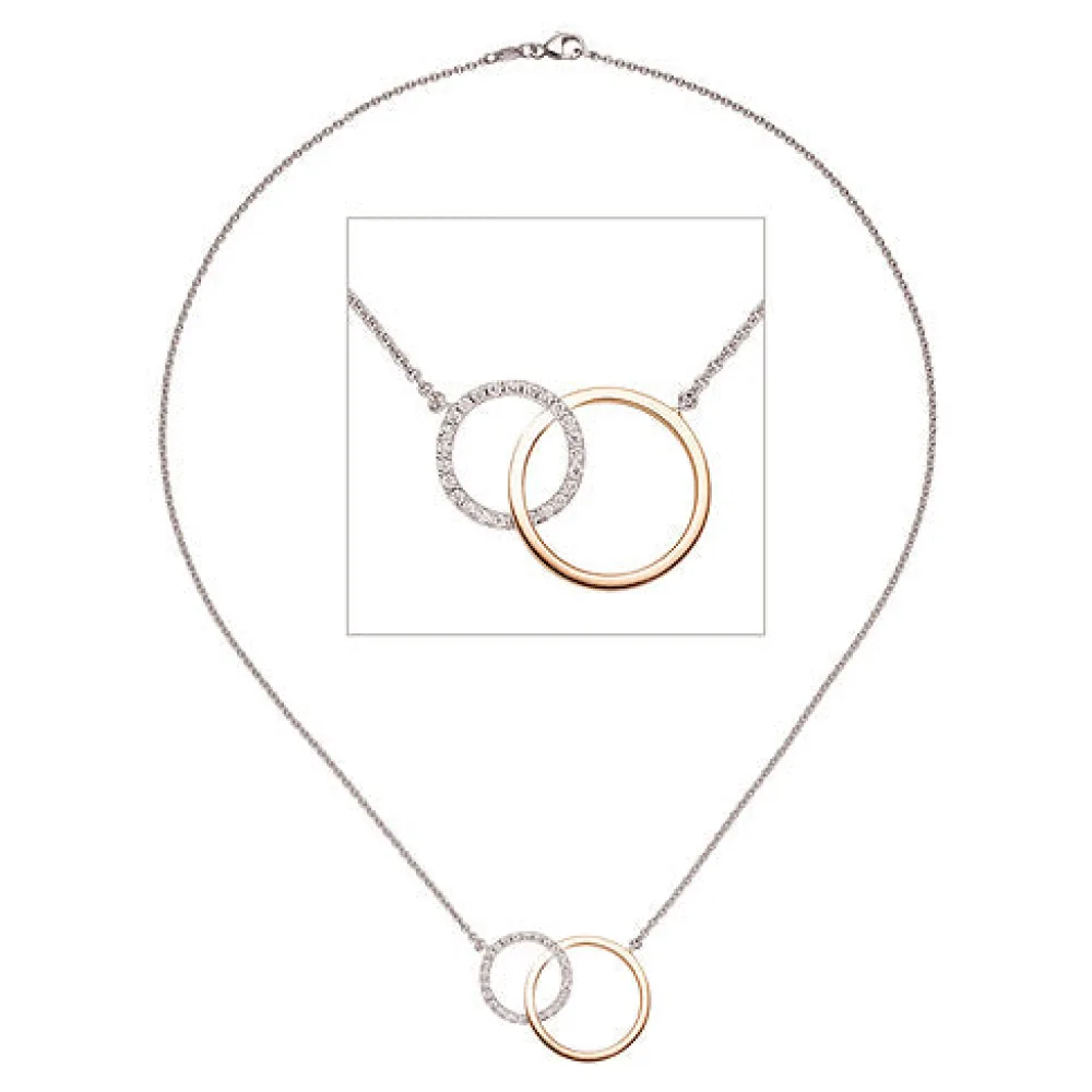 Collier Halskette 585 Gold Weißgold Rotgold bicolor 25 Diamanten Brillanten