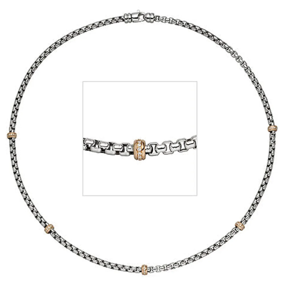 Collier Halskette 585 Gold Weißgold Rotgold bicolor 65 Diamanten 45 cm