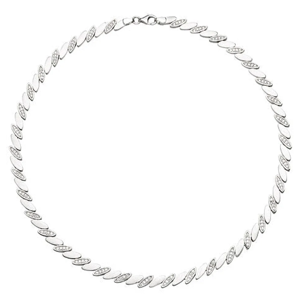 Collier Halskette 925 Silber matt 144 Zirkonia 45 cm Kette Silberkette