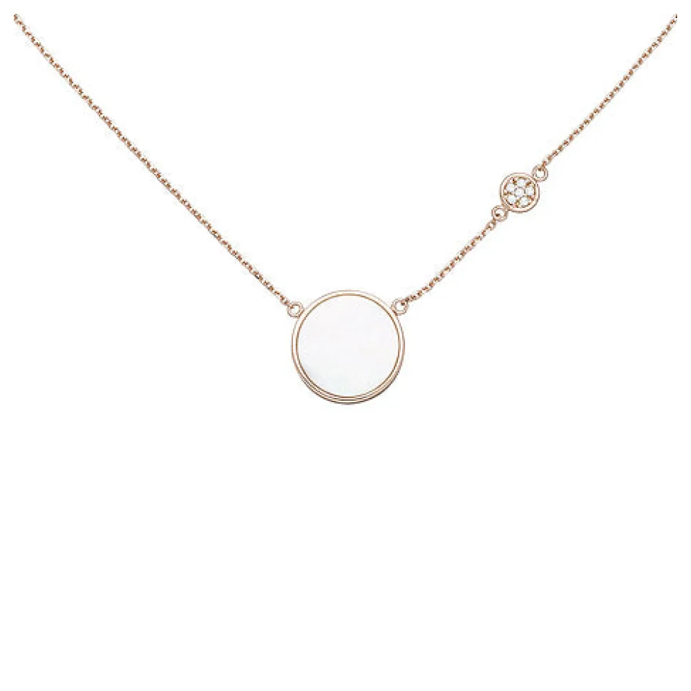 Collier Halskette 925 Silber rotgold vergoldet 6 Zirkonia Perlmutt-Einlage 45 cm