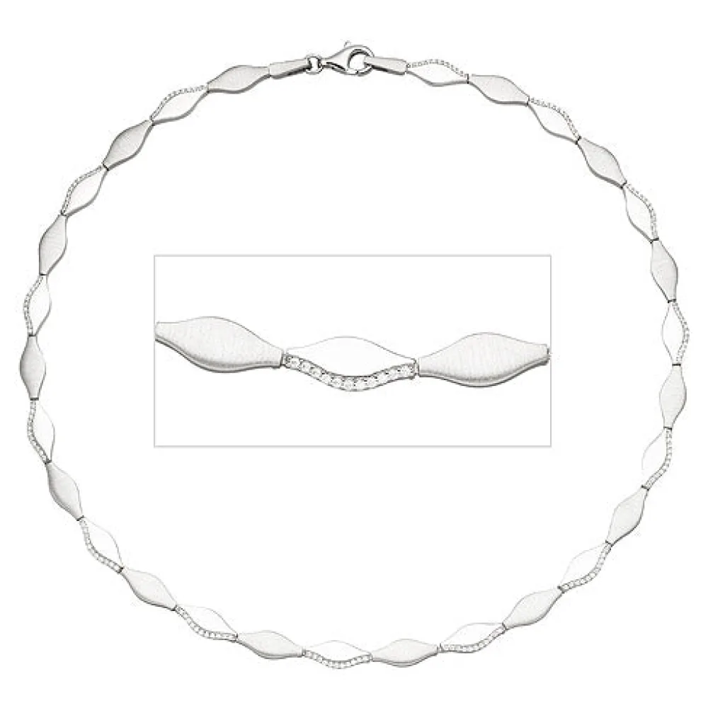 Collier Halskette 925 Silber teil matt 154 Zirkonia 45 cm Kette Silberkette