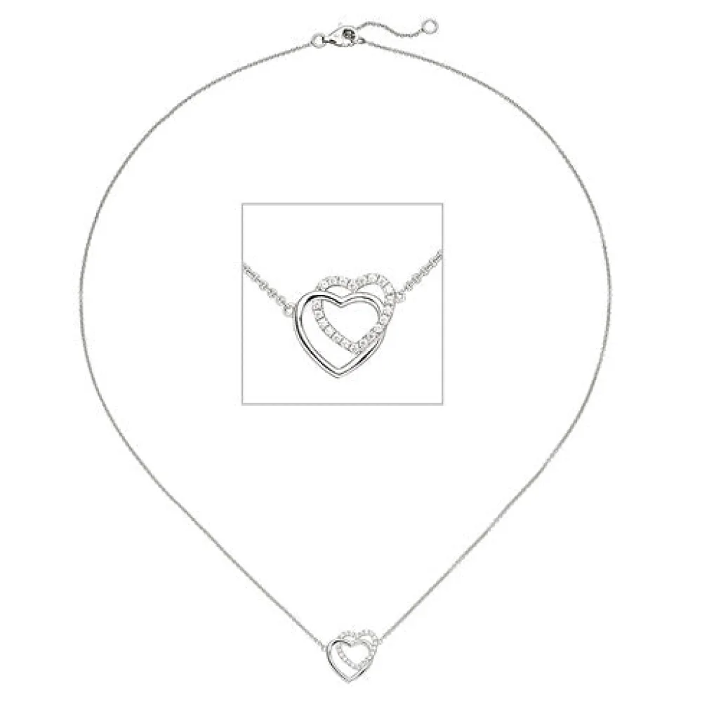 Collier Halskette Herzen 925 Sterling Silber 21 Zirkonia 45 cm Kette Silberkette