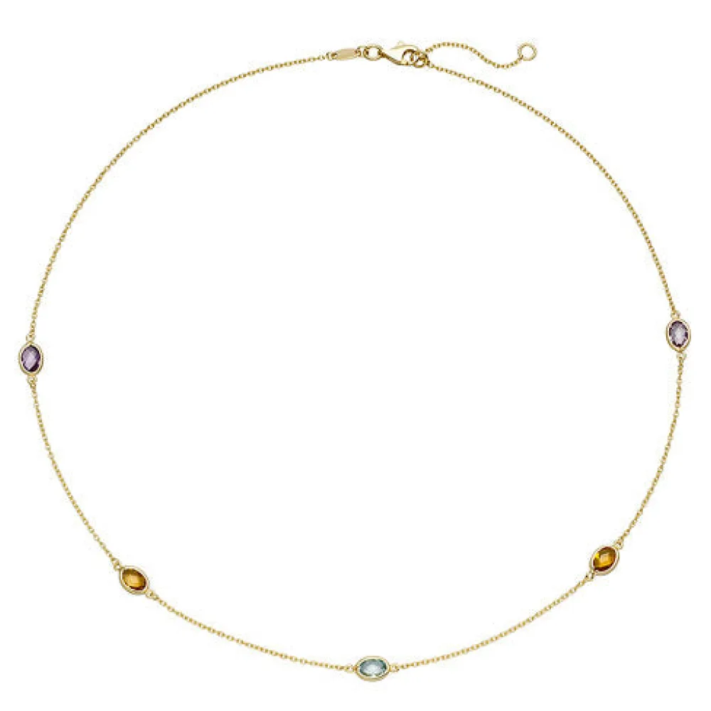 Collier Halskette Kette 585 Gold Gelbgold 2 Amethyste 2 Citrine 1 Blautopas