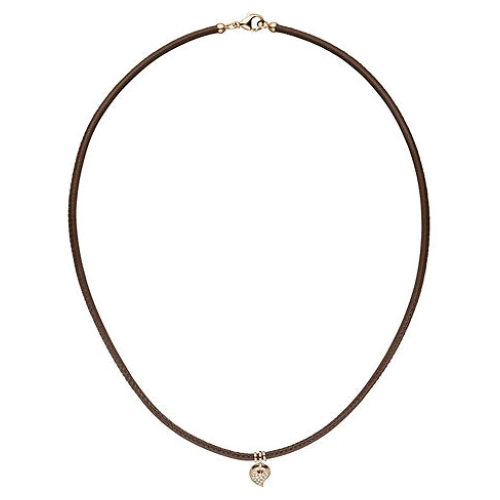 Collier Halskette Leder taupe mit 585 Gold Rotgold 17 Diamanten Brillanten 45 cm