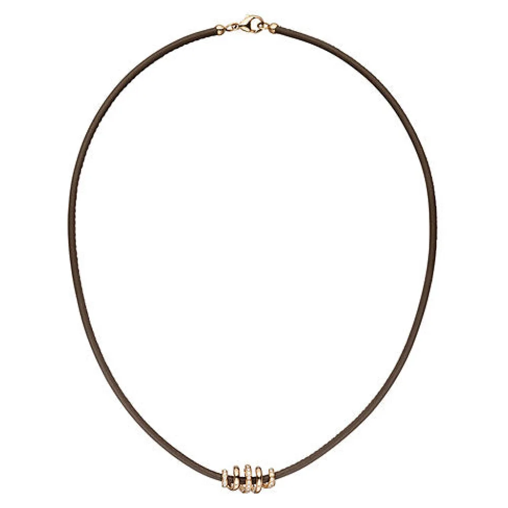 Collier Halskette Leder taupe mit 585 Gold Rotgold 47 Diamanten Brillanten 45 cm