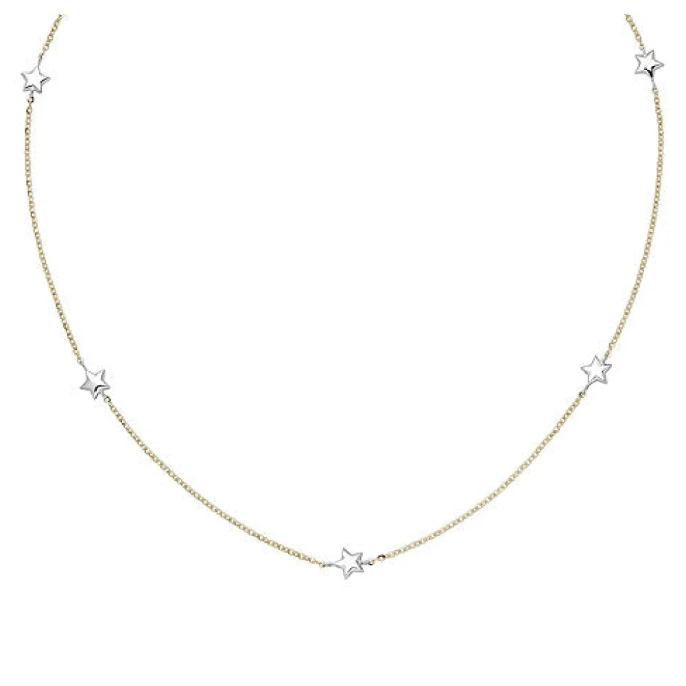 Collier Halskette Stern 375 Gold Gelbgold Weißgold bicolor diamantiert 43 cm