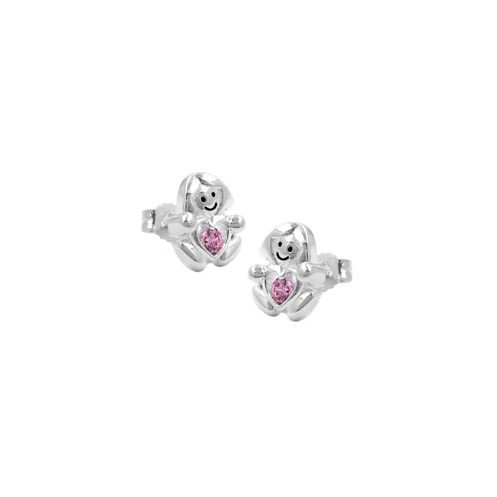 Ohrstecker Mädchen Herz pink Silber 925