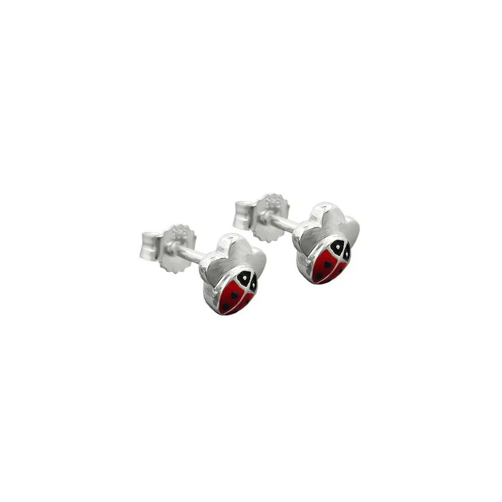 Ohrstecker Marienkäfer-Blume Silber 925