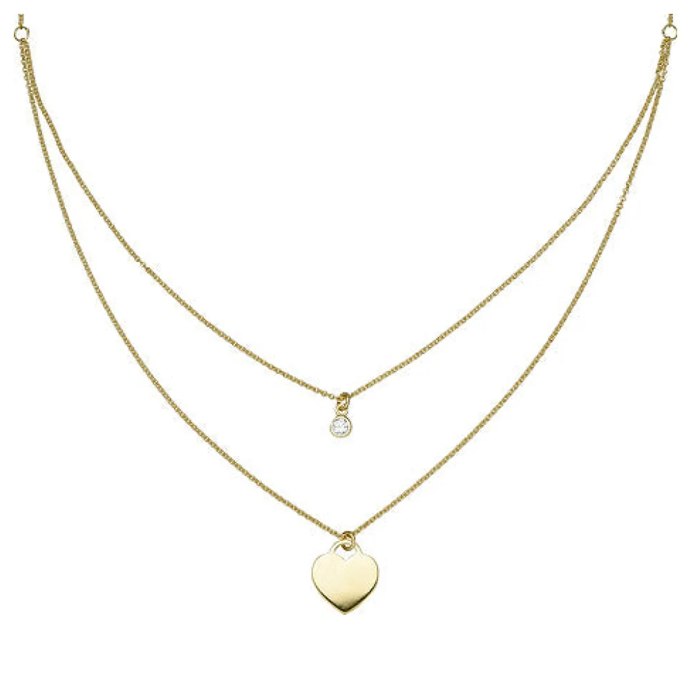 Collier Herz 925 Sterling Silber gold vergoldet 1 Zirkonia 44 cm