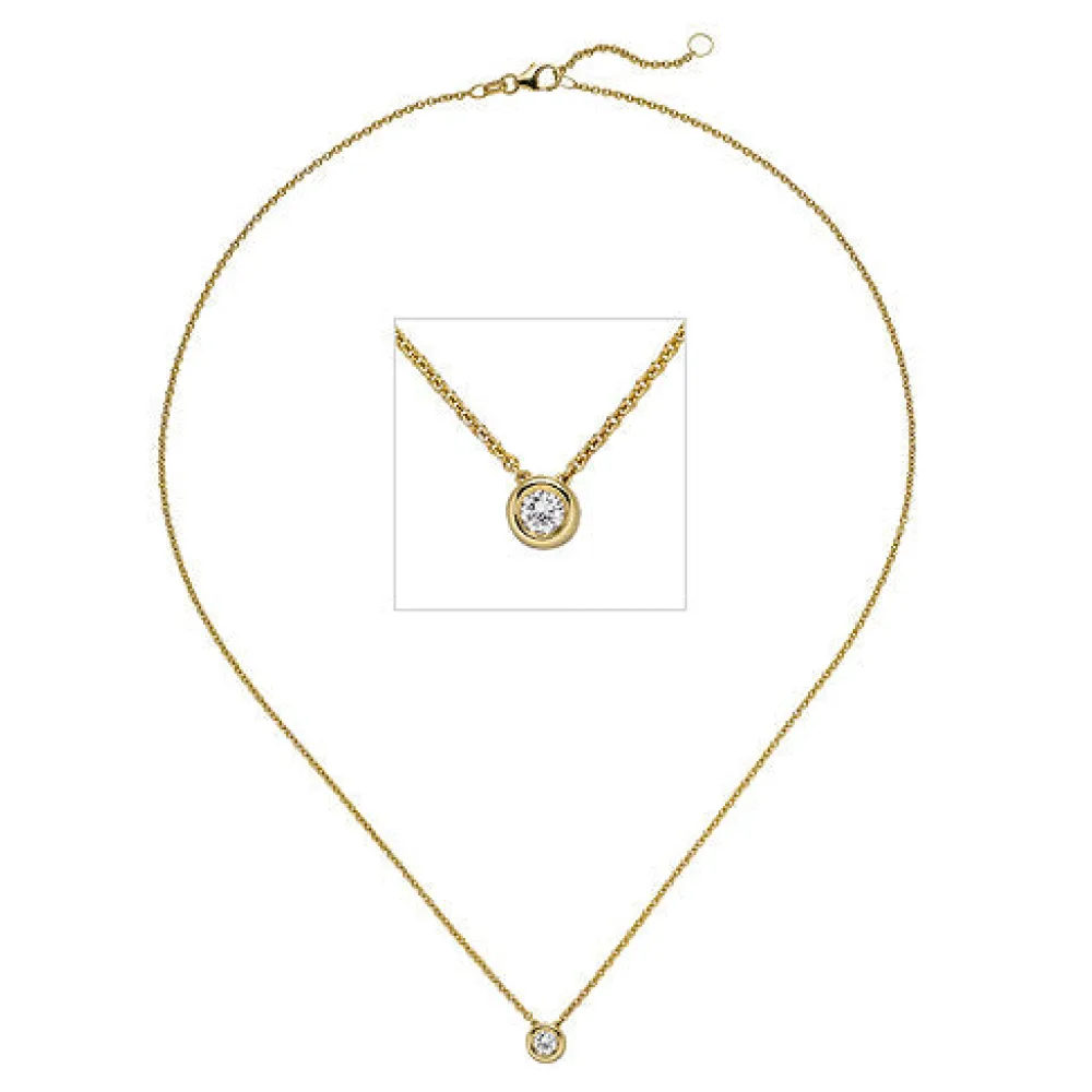 Collier Kette mit Anhänger 585 Gold Gelbgold 1 Diamant Brillant 0 15 ct. 45 cm