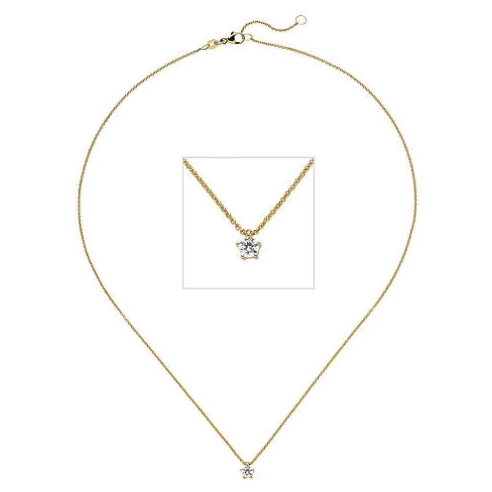 Collier Kette mit Anhänger 585 Gold Gelbgold 1 Diamant Brillant 0 15 ct. 45 cm