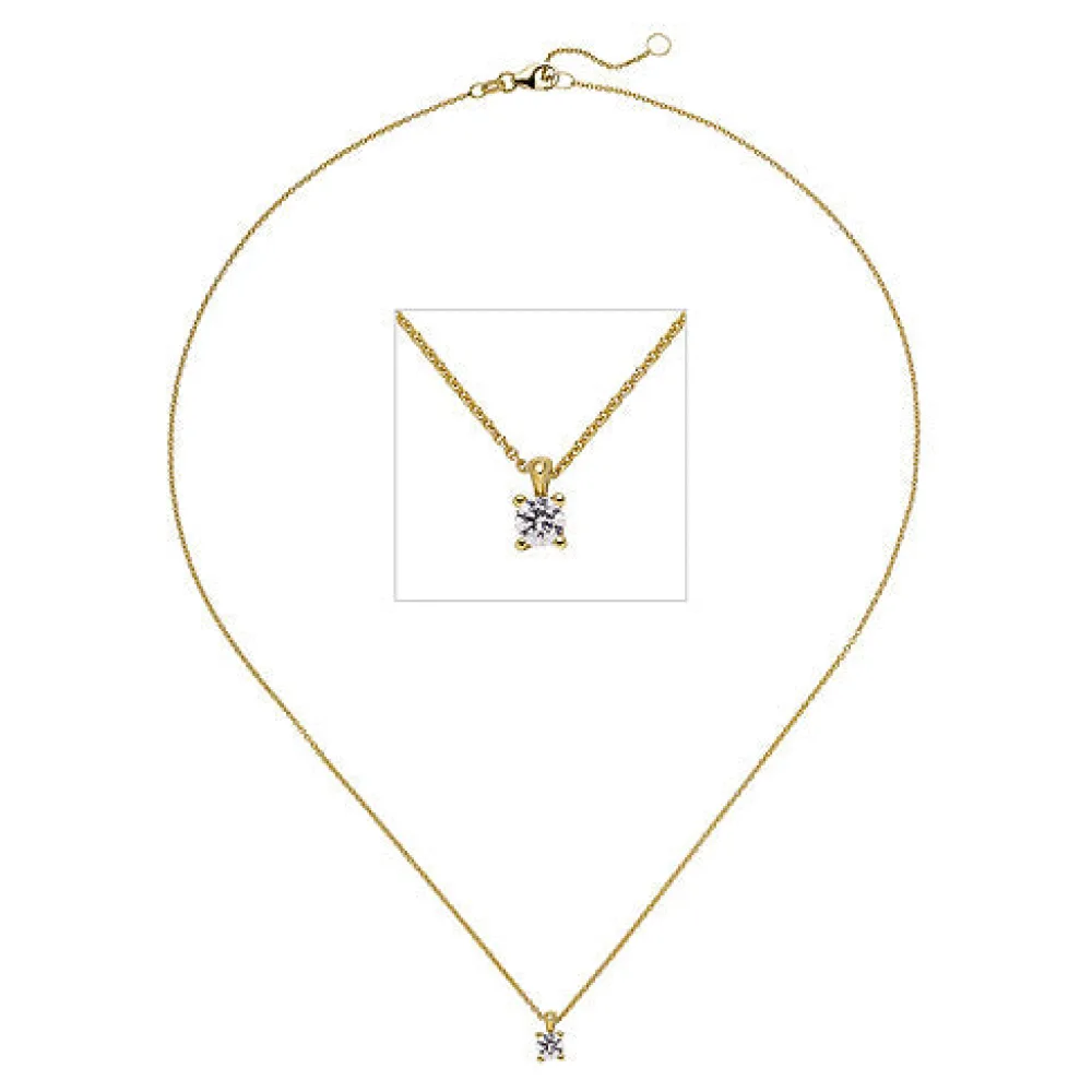 Collier Kette mit Anhänger 585 Gold Gelbgold 1 Diamant Brillant 0 25 ct. 45 cm