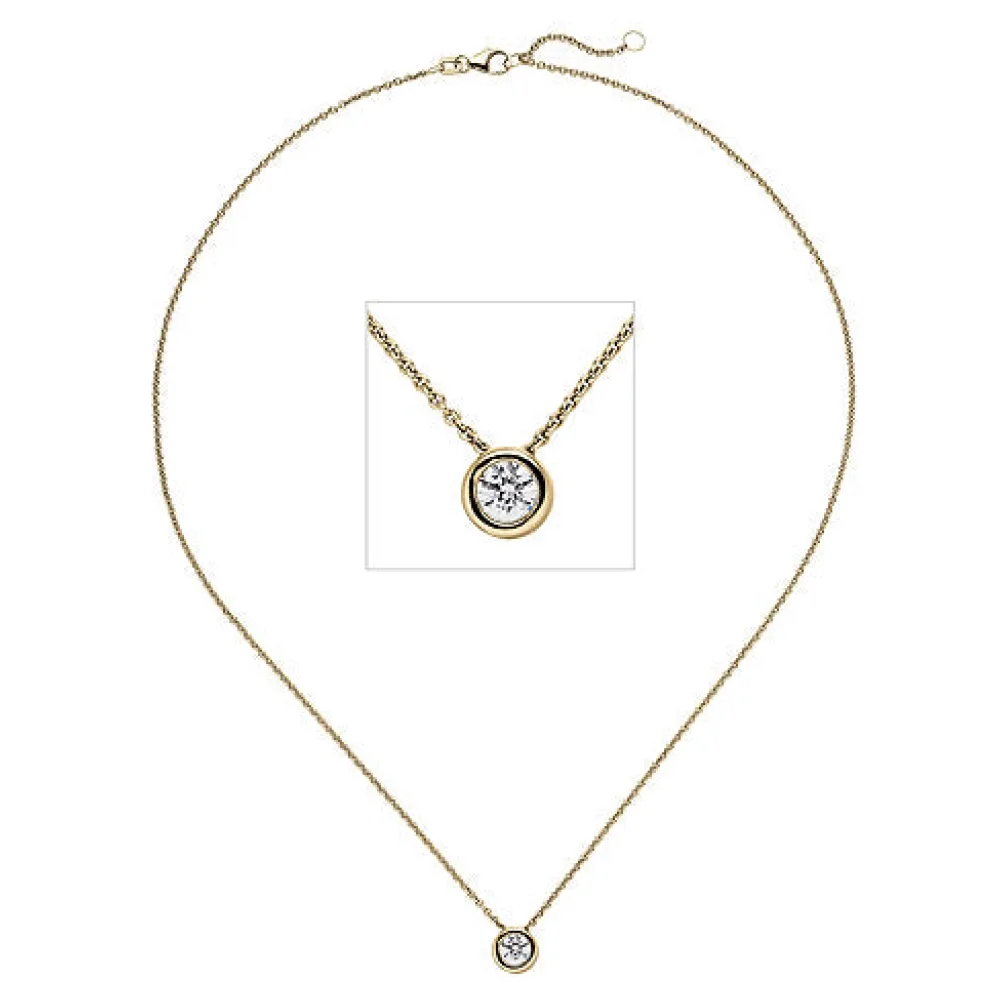 Collier Kette mit Anhänger 585 Gold Gelbgold 1 Diamant Brillant 0 50 ct. 45 cm