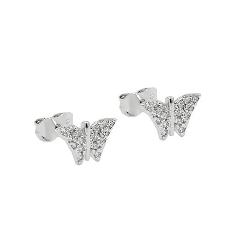 Ohrstecker Schmetterling mit Zirkonia 9Kt Weißgold