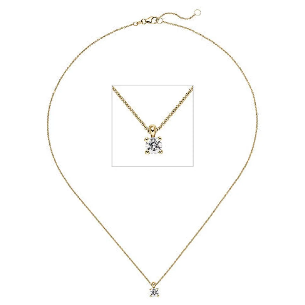 Collier Kette mit Anhänger 585 Gold Gelbgold 1 Diamant Brillant 0 50 ct. 45 cm