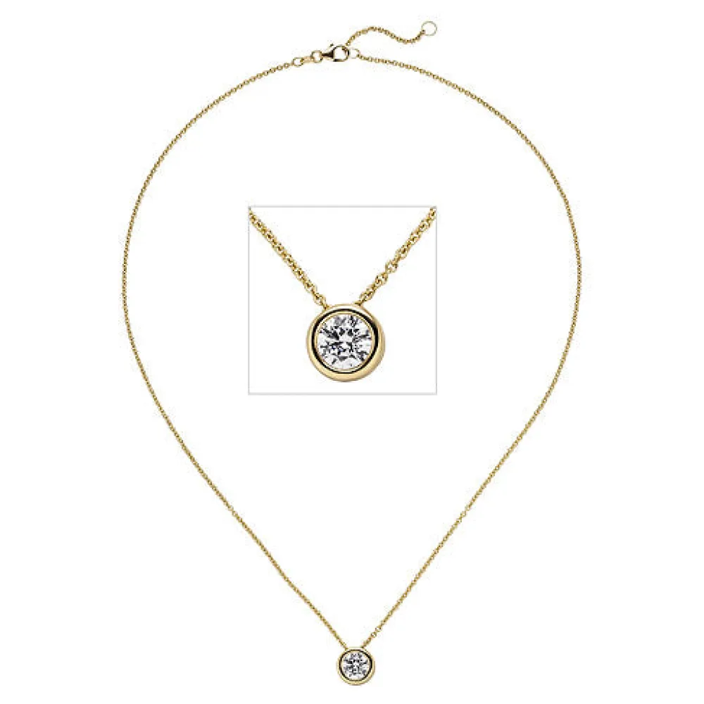 Collier Kette mit Anhänger 585 Gold Gelbgold 1 Diamant Brillant 1 0 ct. 45 cm
