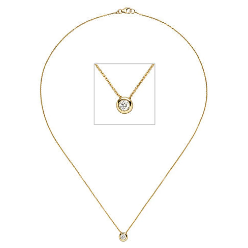 Collier Kette mit Anhänger 585 Gold Gelbgold 1 Diamant Brillant 45 cm