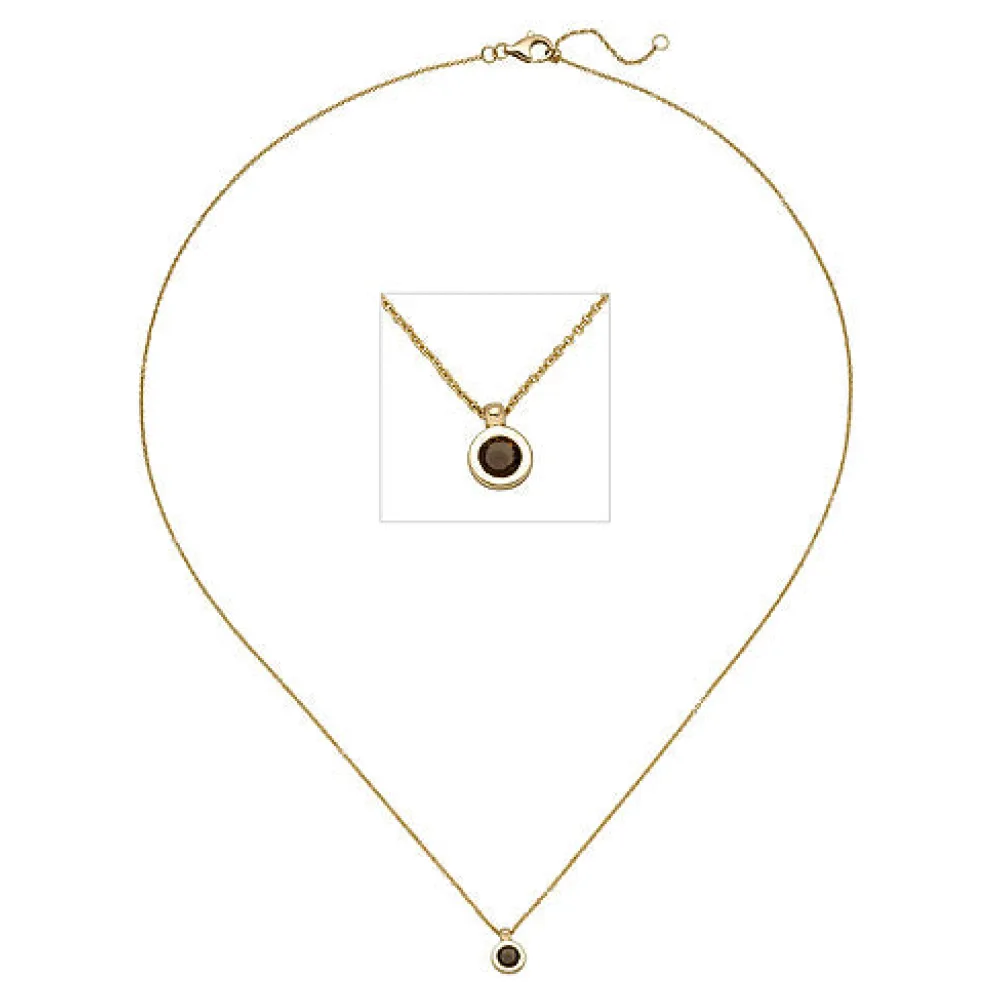 Collier Kette mit Anhänger 585 Gold Gelbgold 1 Rauchquarz 45 cm Halskette