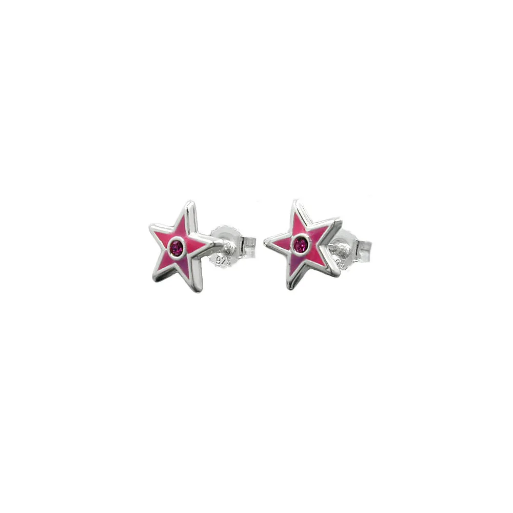 Ohrstecker Stern pink lackiert Silber 925