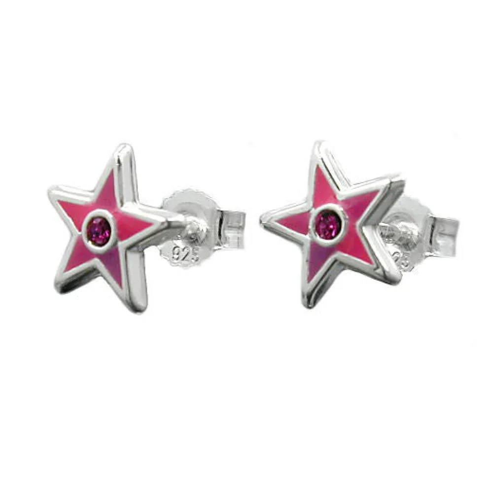 Ohrstecker Stern pink lackiert Silber 925