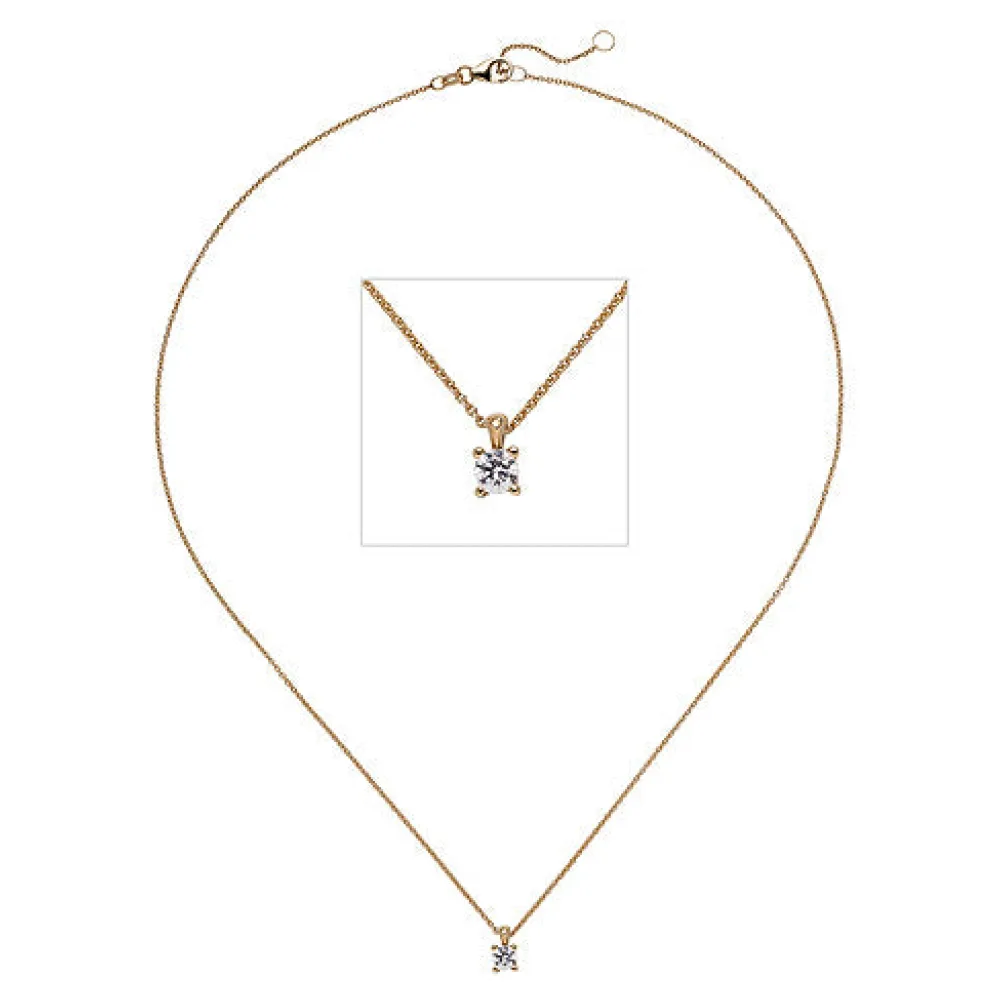 Collier Kette mit Anhänger 585 Gold Rotgold 1 Diamant Brillant 0 25 ct. 45 cm
