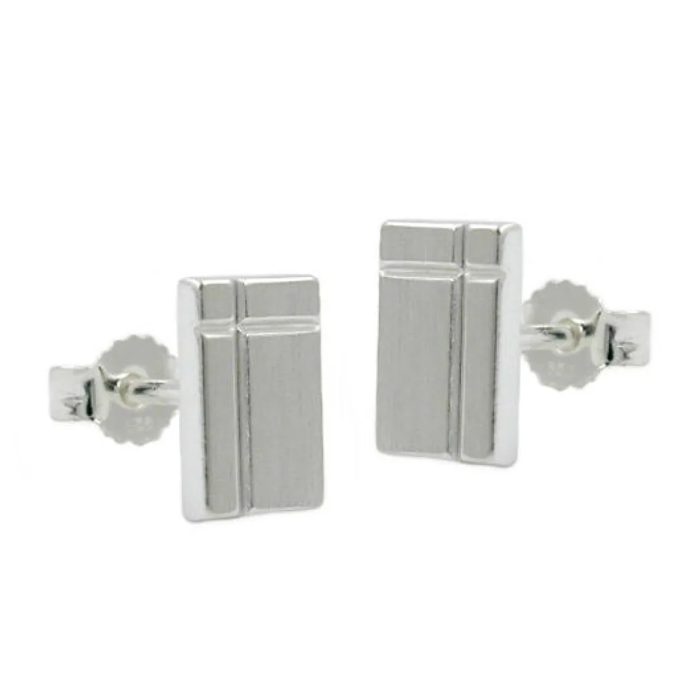 Ohrstecker Viereck mit Kreuz matt 925