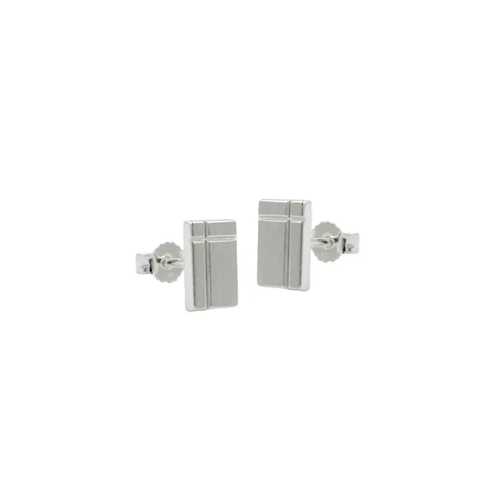 Ohrstecker Viereck mit Kreuz matt 925