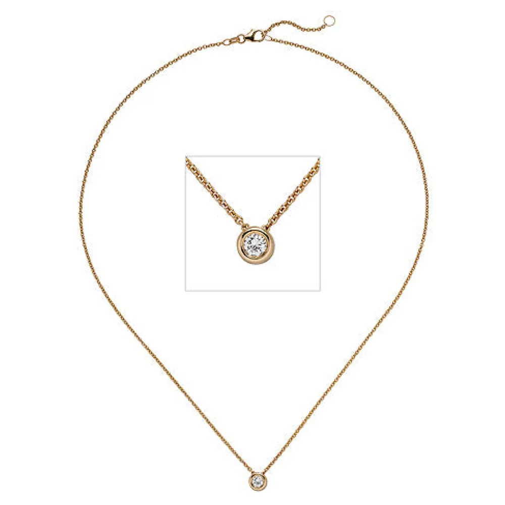 Collier Kette mit Anhänger 585 Gold Rotgold 1 Diamant Brillant 0 25 ct. 45 cm