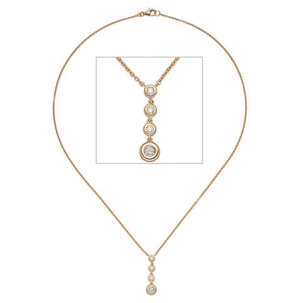 Collier Kette mit Anhänger 585 Gold Rotgold 4 Diamanten Brillanten 44 cm