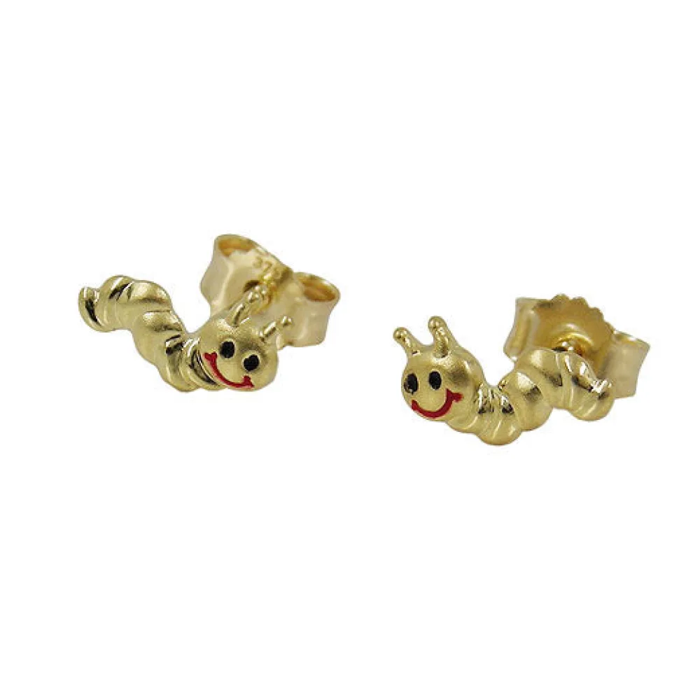 Ohrstecker Wurm matt-glänzend Gold 375