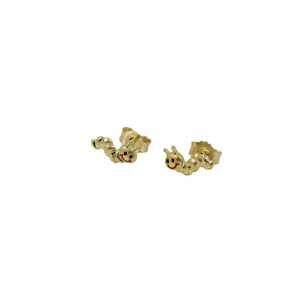Ohrstecker Wurm matt-glänzend Gold 375