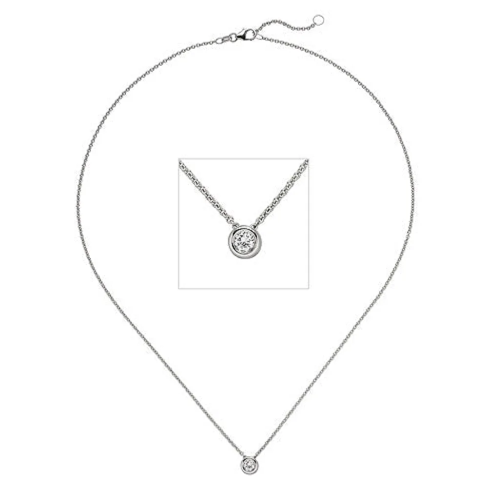 Collier Kette mit Anhänger 585 Gold Weißgold 1 Diamant Brillant 0 25 ct. 45 cm