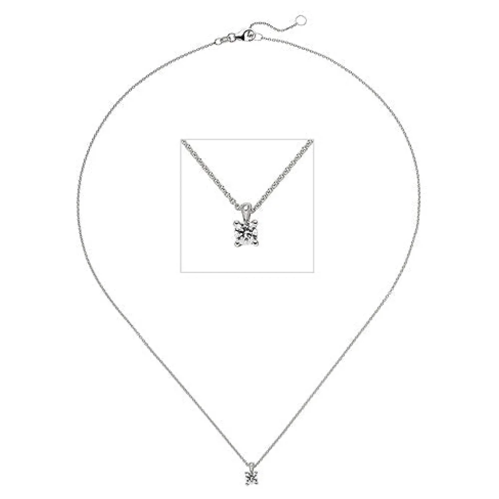 Collier Kette mit Anhänger 585 Gold Weißgold 1 Diamant Brillant 0 25 ct. 45 cm