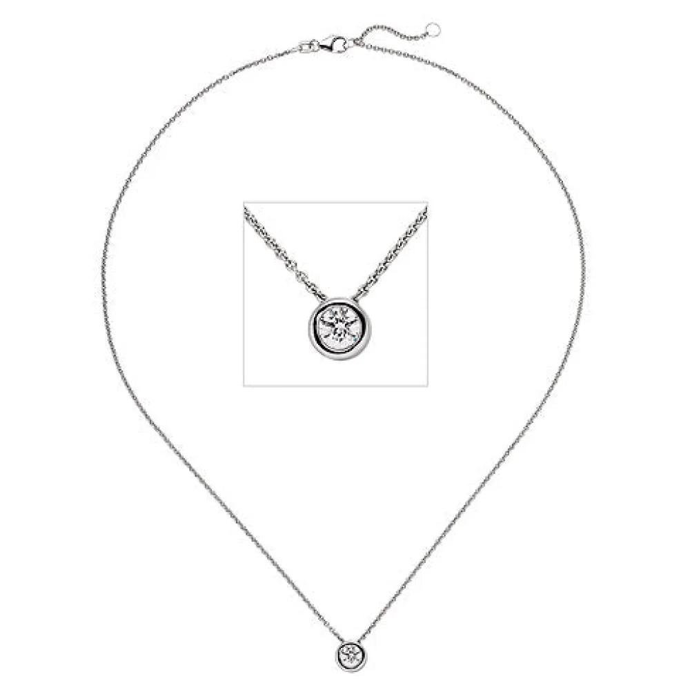 Collier Kette mit Anhänger 585 Gold Weißgold 1 Diamant Brillant 0 5 ct. 45 cm