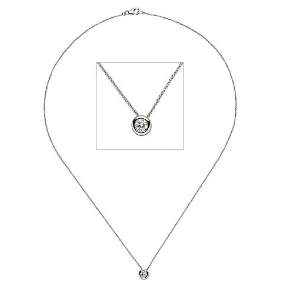 Collier Kette mit Anhänger 585 Gold Weißgold 1 Diamant Brillant 45 cm