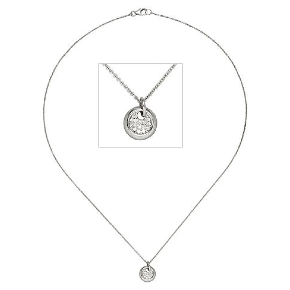 Collier Kette mit Anhänger 585 Gold Weißgold 15 Diamanten Brillanten 43 cm